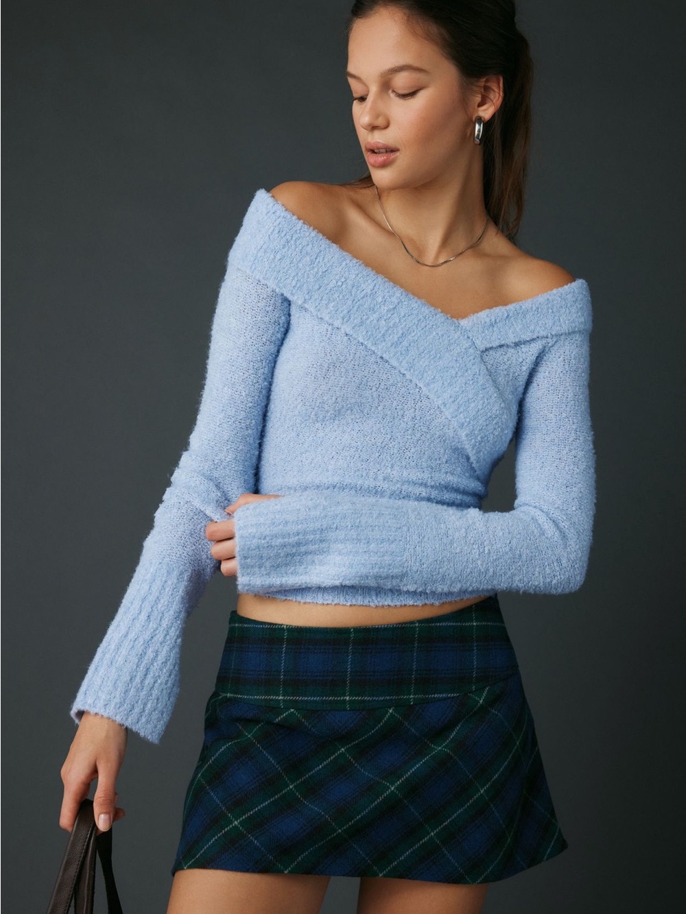 KIMCHI BLUE Andie Asymmetric Foldover Off-The-Shoulder Sweater